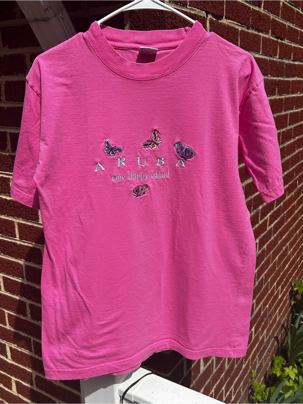 Passport Pink Short-Sleeve Tee with Butterfly Embroidery